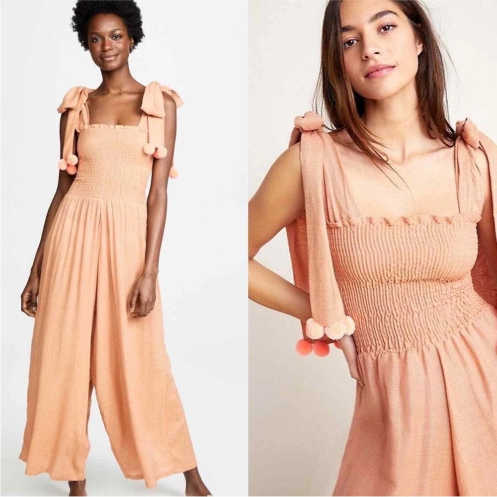 SUNDRESS Pippa boho Smocked Pom Pom Jumpsuit Size M